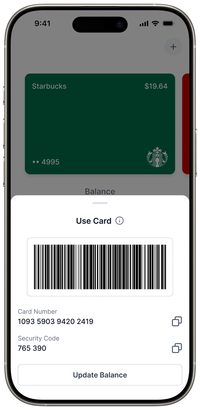 Barcode & QR Redemption screen in The Wallet Station app