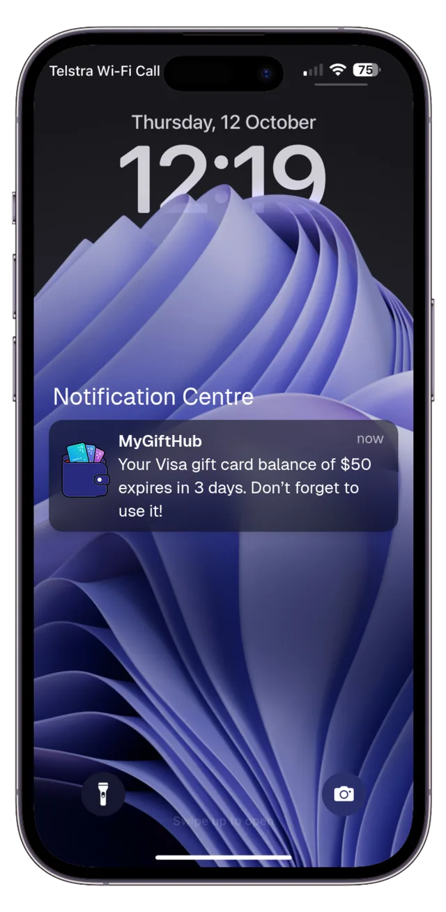 Reminders & Alerts screen in The Wallet Station app