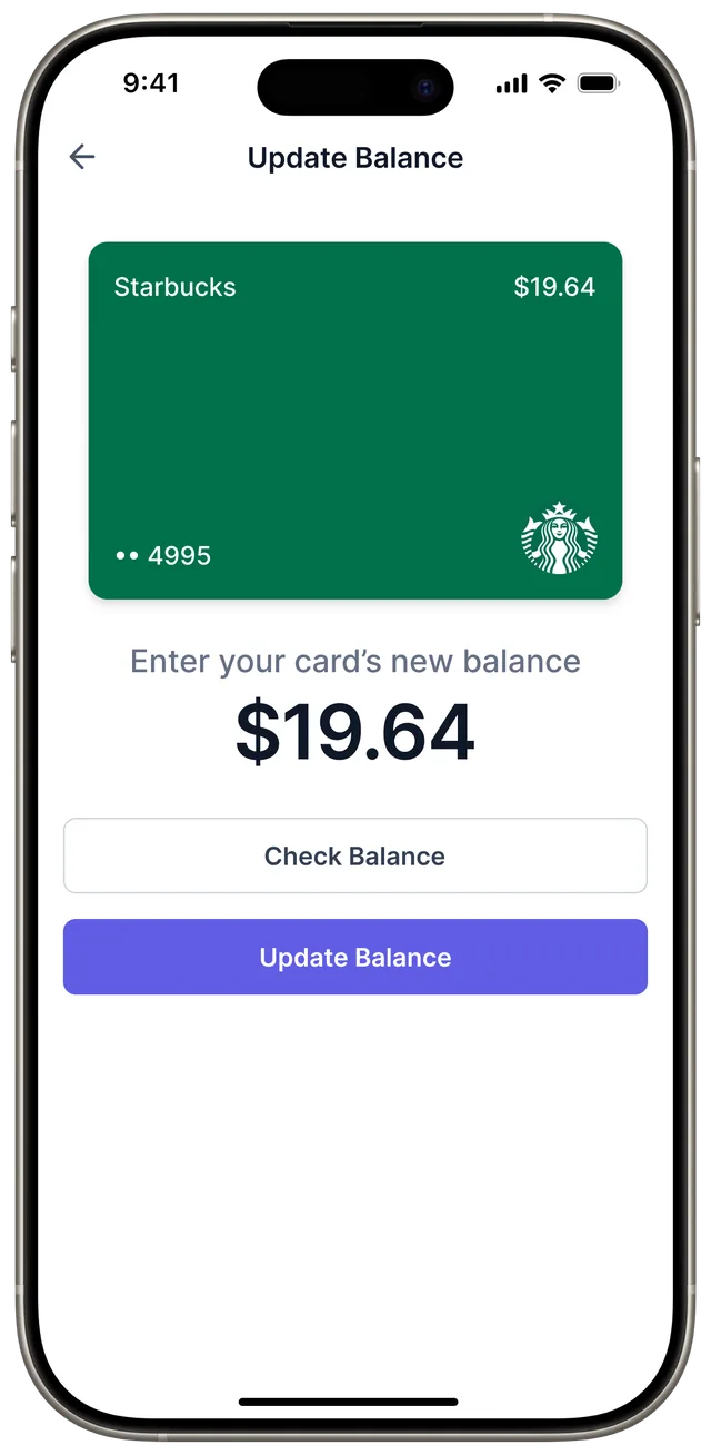 Balance Tracking screen in The Wallet Station app